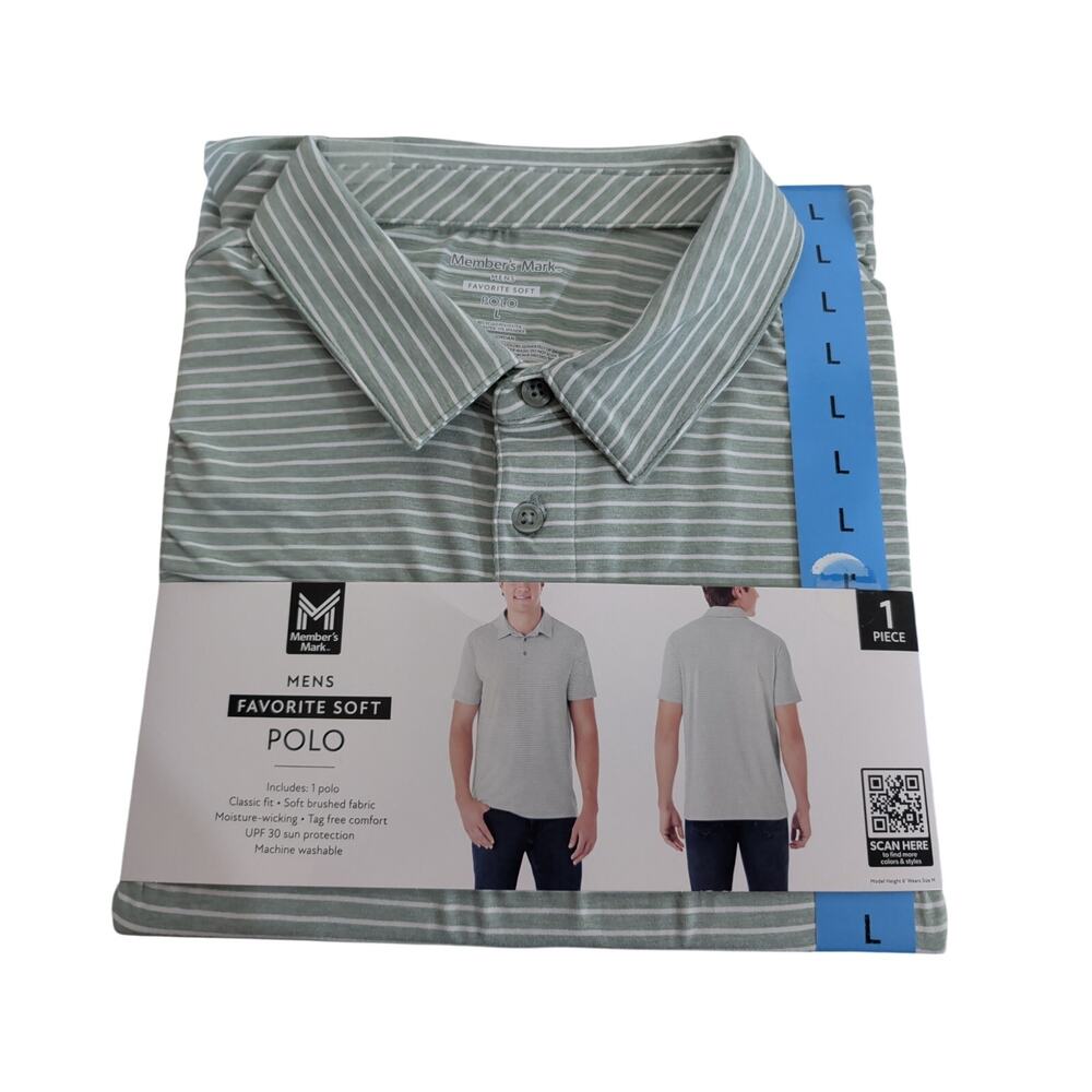 Men's Favorite Soft Polo Green Stripe Size L